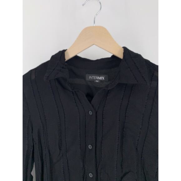 Intermix Angelina Striped Chiffon Top Blouse Black Semi Sheer M - Picture 6 of 12
